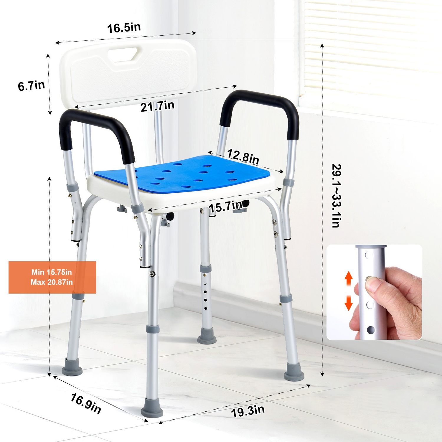Adjustable Height Shower Chair with Back - Non-Slip Bath Stool for Inside Showers and Bathtubs, Ideal Bathroom Seat for Safety and Comfort 350-500lbs