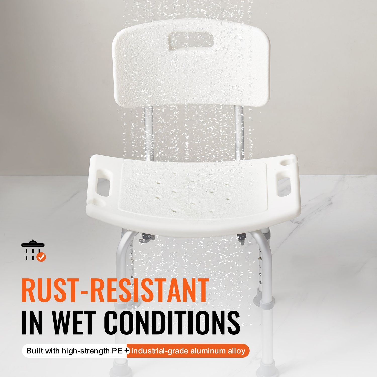 Adjustable Height Shower Chair with Back - Non-Slip Bath Stool for Inside Showers and Bathtubs, Ideal Bathroom Seat for Safety and Comfort 350-500lbs
