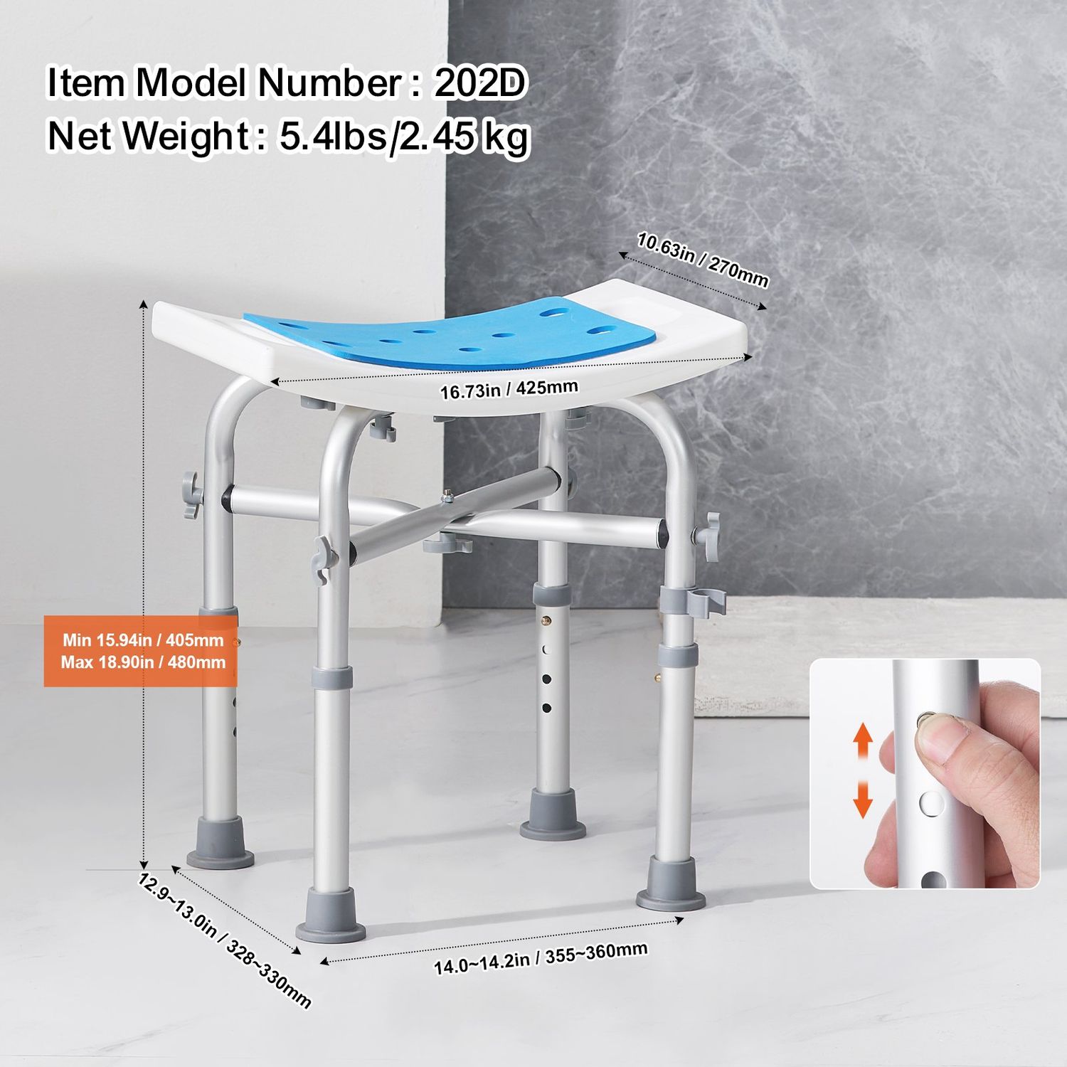 Adjustable Height Shower Chair with Back - Non-Slip Bath Stool for Inside Showers and Bathtubs, Ideal Bathroom Seat for Safety and Comfort 350-500lbs