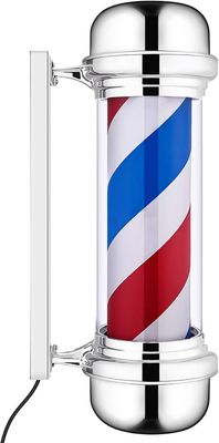 LED Barber Shop Sign Pole - Red, White, Blue Stripes Illuminating Light for Hair Salons, Wall-Mounted Rotating Lamp with 220V UK Plug – Classic Design for Barbershops, Durable and Eye-Catching Display