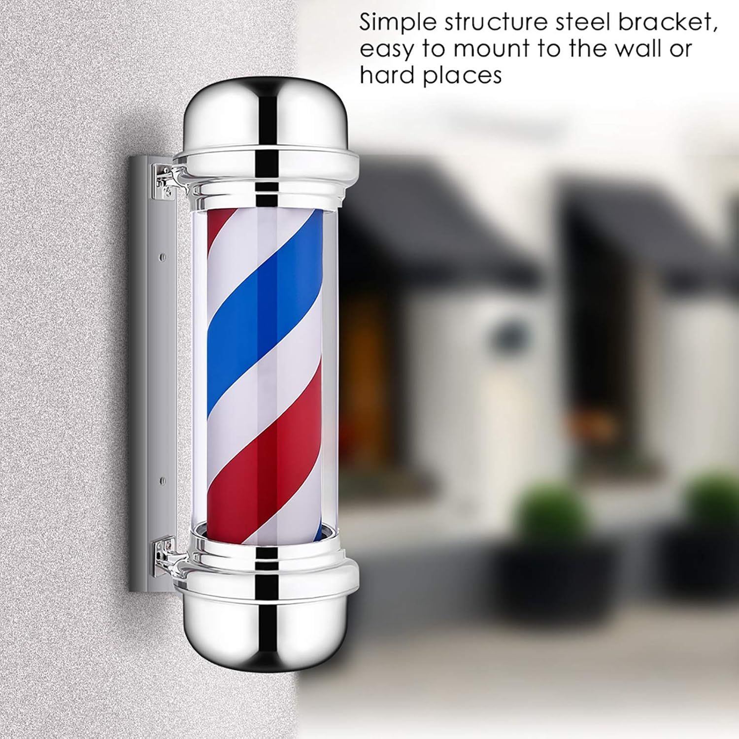 LED Barber Shop Sign Pole - Red, White, Blue Stripes Illuminating Light for Hair Salons, Wall-Mounted Rotating Lamp with 220V UK Plug – Classic Design for Barbershops, Durable and Eye-Catching Display