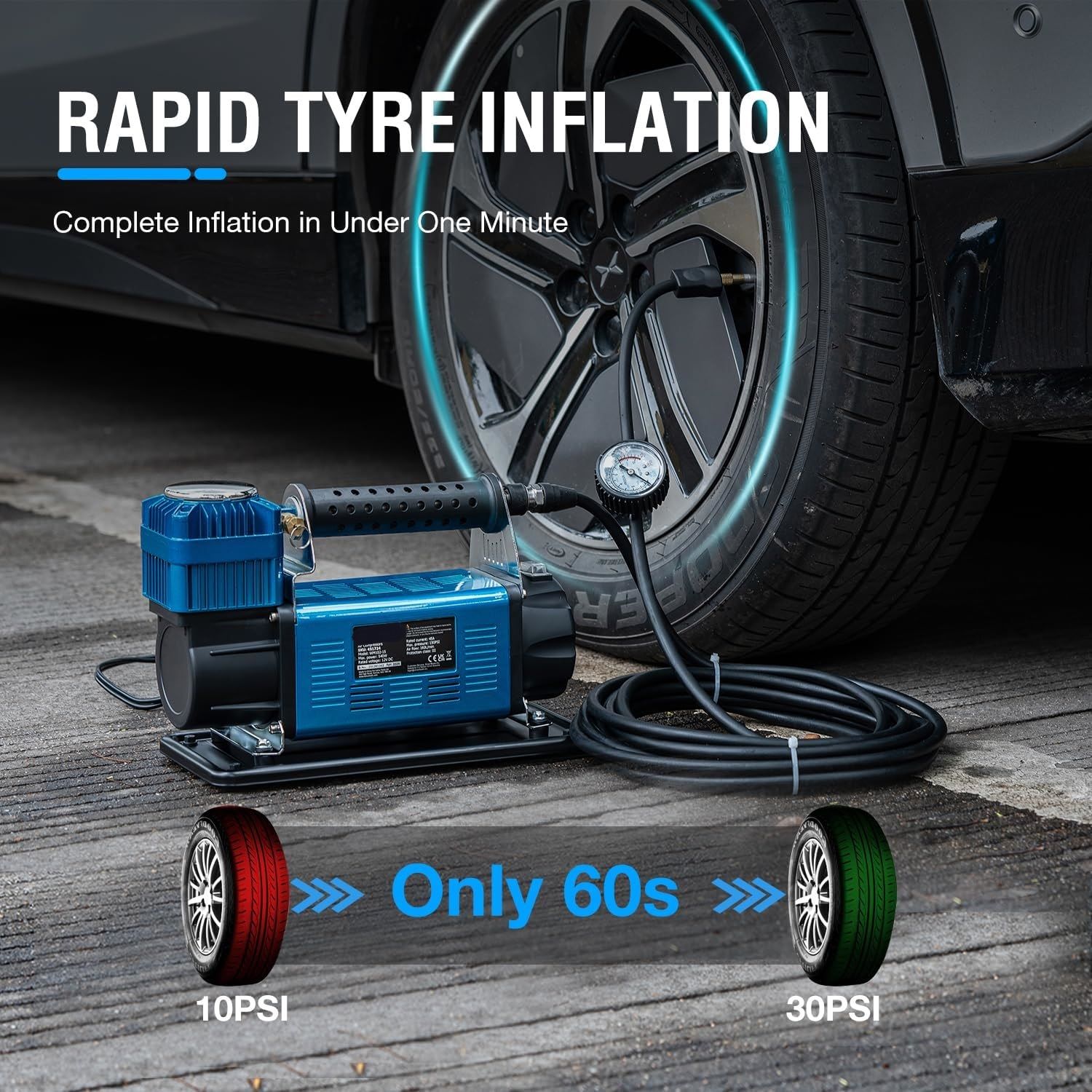 Heavy Duty Portable Air Compressor for High-Power Inflation, Tire Maintenance, and Air Tools, Compact and Durable Design for Home and Professional Use