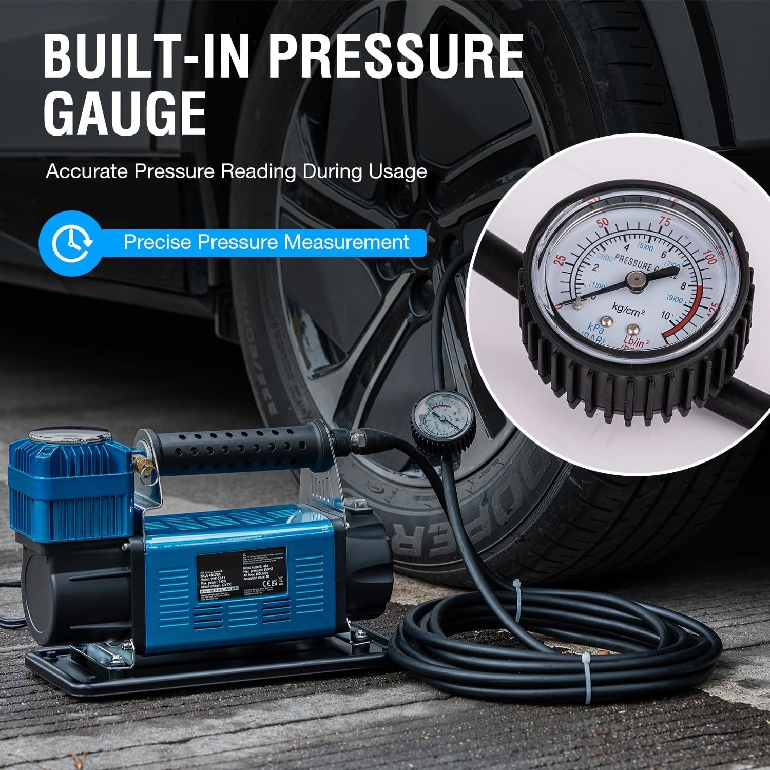 Heavy Duty Portable Air Compressor for High-Power Inflation, Tire Maintenance, and Air Tools, Compact and Durable Design for Home and Professional Use