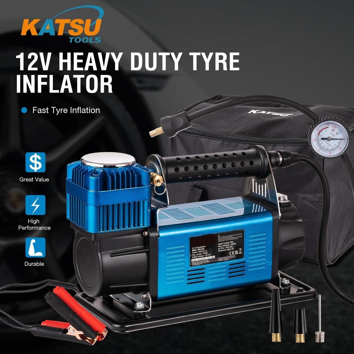 Heavy Duty Portable Air Compressor for High-Power Inflation, Tire Maintenance, and Air Tools, Compact and Durable Design for Home and Professional Use