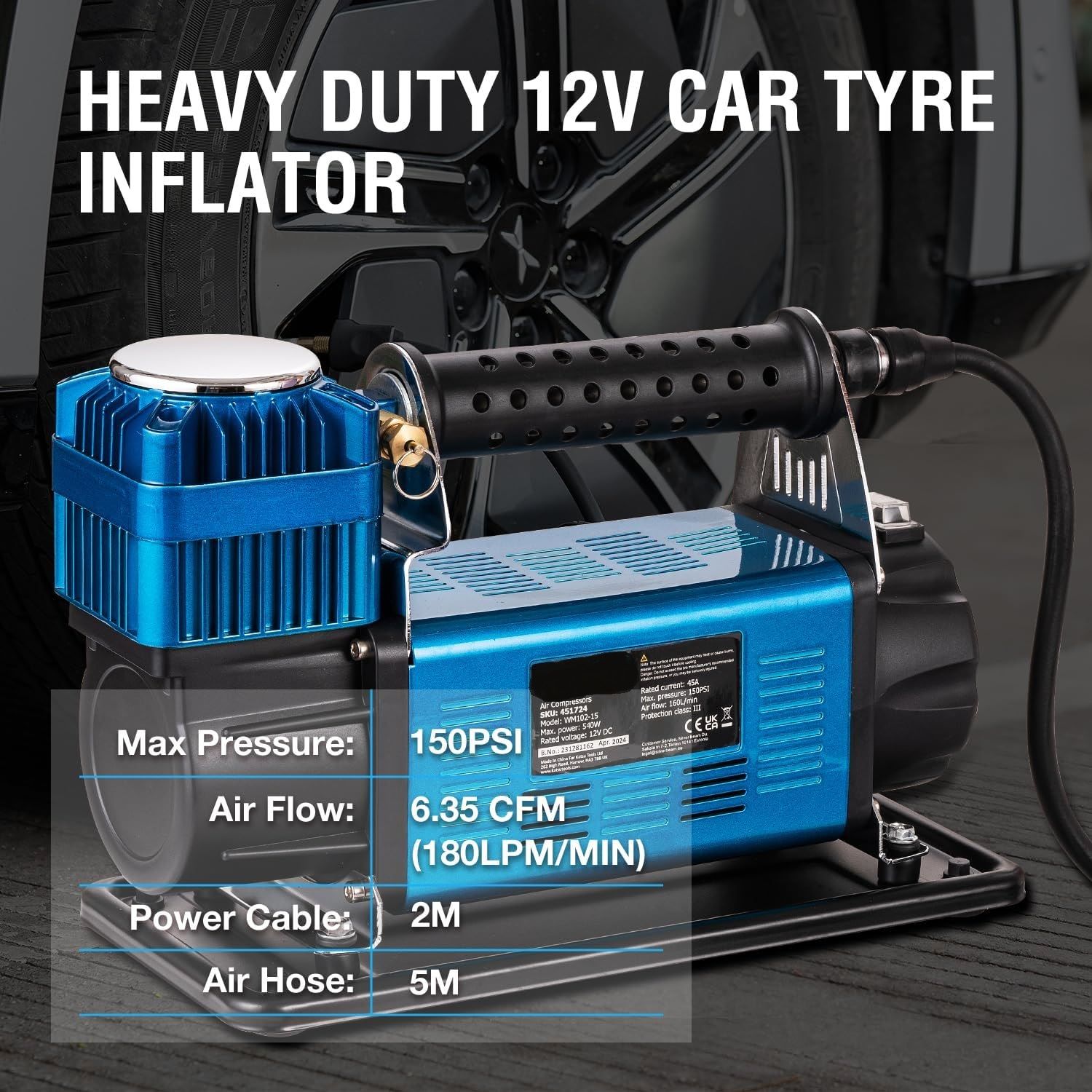 Heavy Duty Portable Air Compressor for High-Power Inflation, Tire Maintenance, and Air Tools, Compact and Durable Design for Home and Professional Use