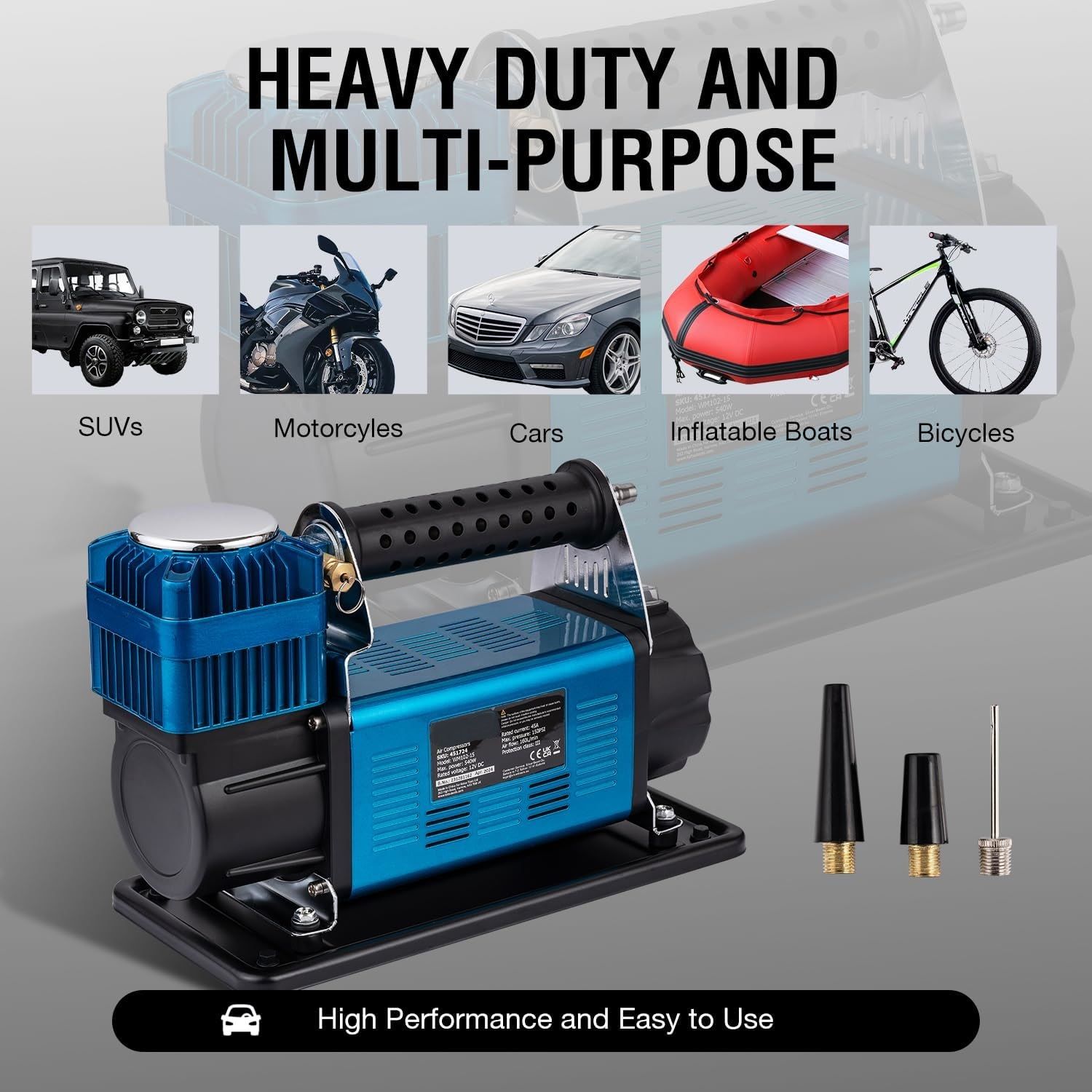 Heavy Duty Portable Air Compressor for High-Power Inflation, Tire Maintenance, and Air Tools, Compact and Durable Design for Home and Professional Use