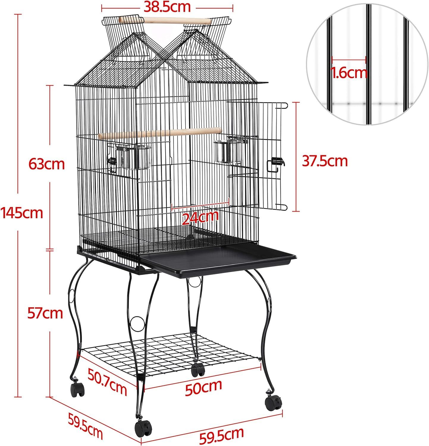 145 cm Tall Bird Cage with Stand - Spacious and Sturdy for Your Feathered Friends