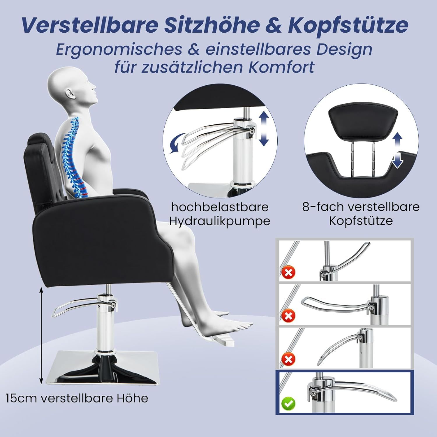 Professional Hydraulic Salon Chair with Adjustable Headrest &amp; Footrest – 360° Rotating, Height Adjustable, Heavy-Duty Barber &amp; Beauty Chair (150kg Capacity)