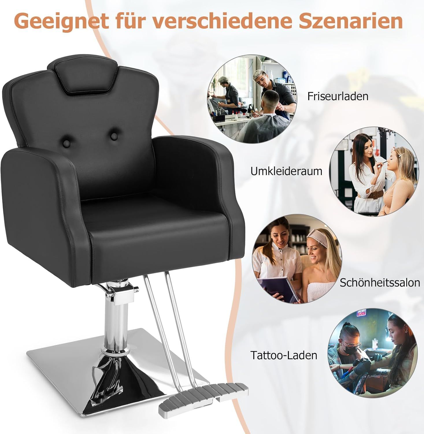 Professional Hydraulic Salon Chair with Adjustable Headrest &amp; Footrest – 360° Rotating, Height Adjustable, Heavy-Duty Barber &amp; Beauty Chair (150kg Capacity)