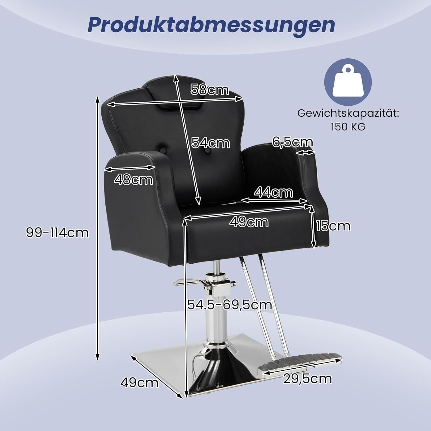 Professional Hydraulic Salon Chair with Adjustable Headrest &amp; Footrest – 360° Rotating, Height Adjustable, Heavy-Duty Barber &amp; Beauty Chair (150kg Capacity)