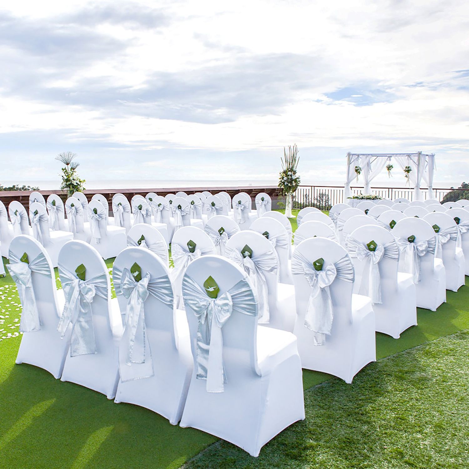 100pcs Chair Covers White Arched Front Spandex Lycra Wedding Party