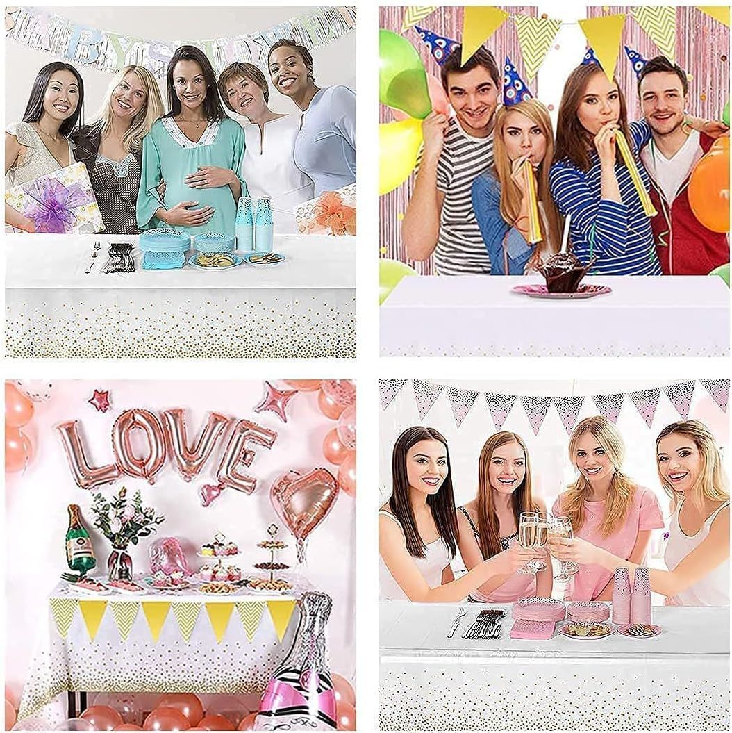 10 Pack Tablecloths Disposable Table Covers Parties Table Clothes Skirt Wipeable Plastic Tablecloth Waterproof Party Tablecloths for Indoor or Outdoor Birthdays Weddings Christmas