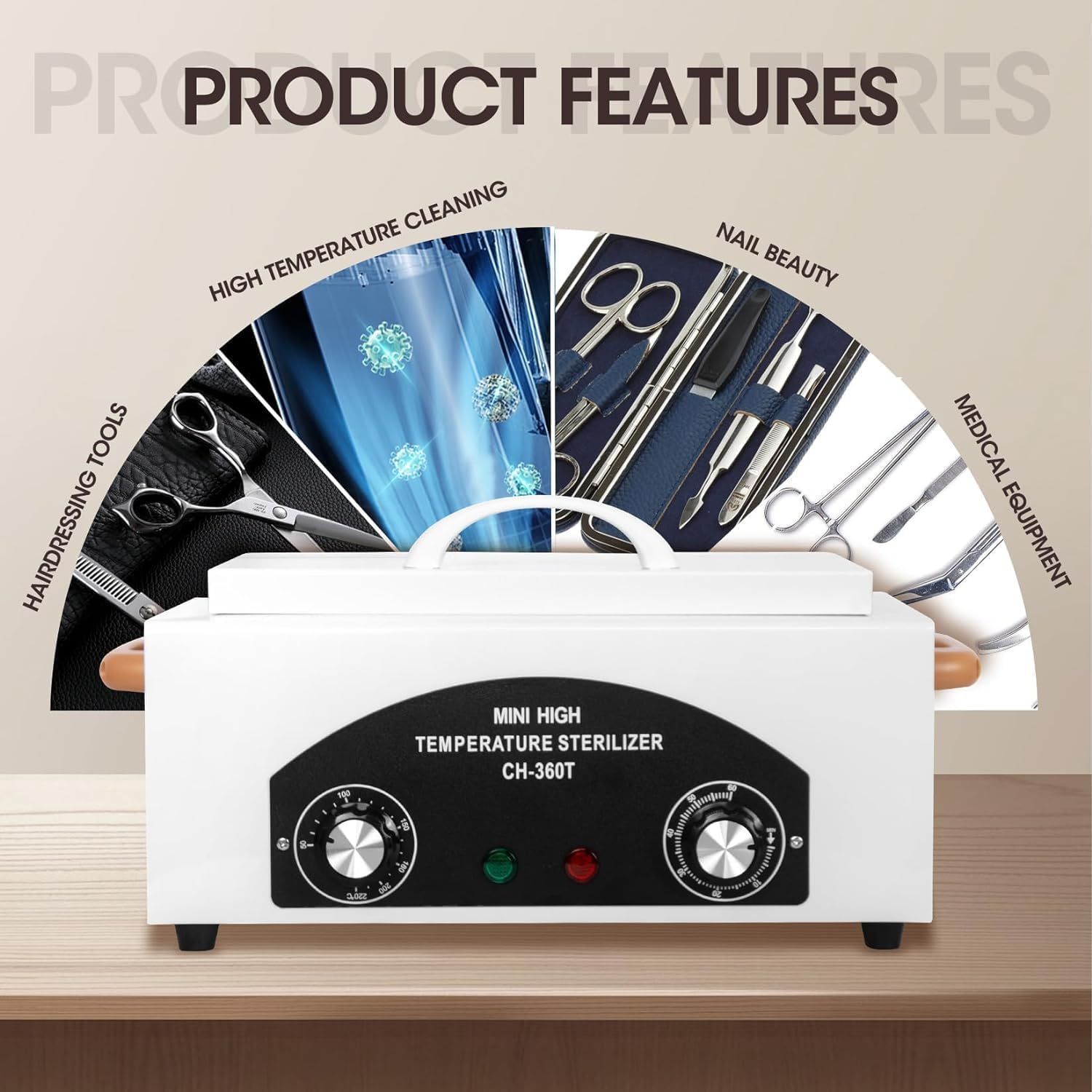 High Temperature Metal Tool Cleaning Box Dry Heat Sterilizer with Timer Manicure Pedicure SPA Salon Barber Equipment for Dentist Clinic Lab Sundry Beauty Hair Cut Nail Metal Tools