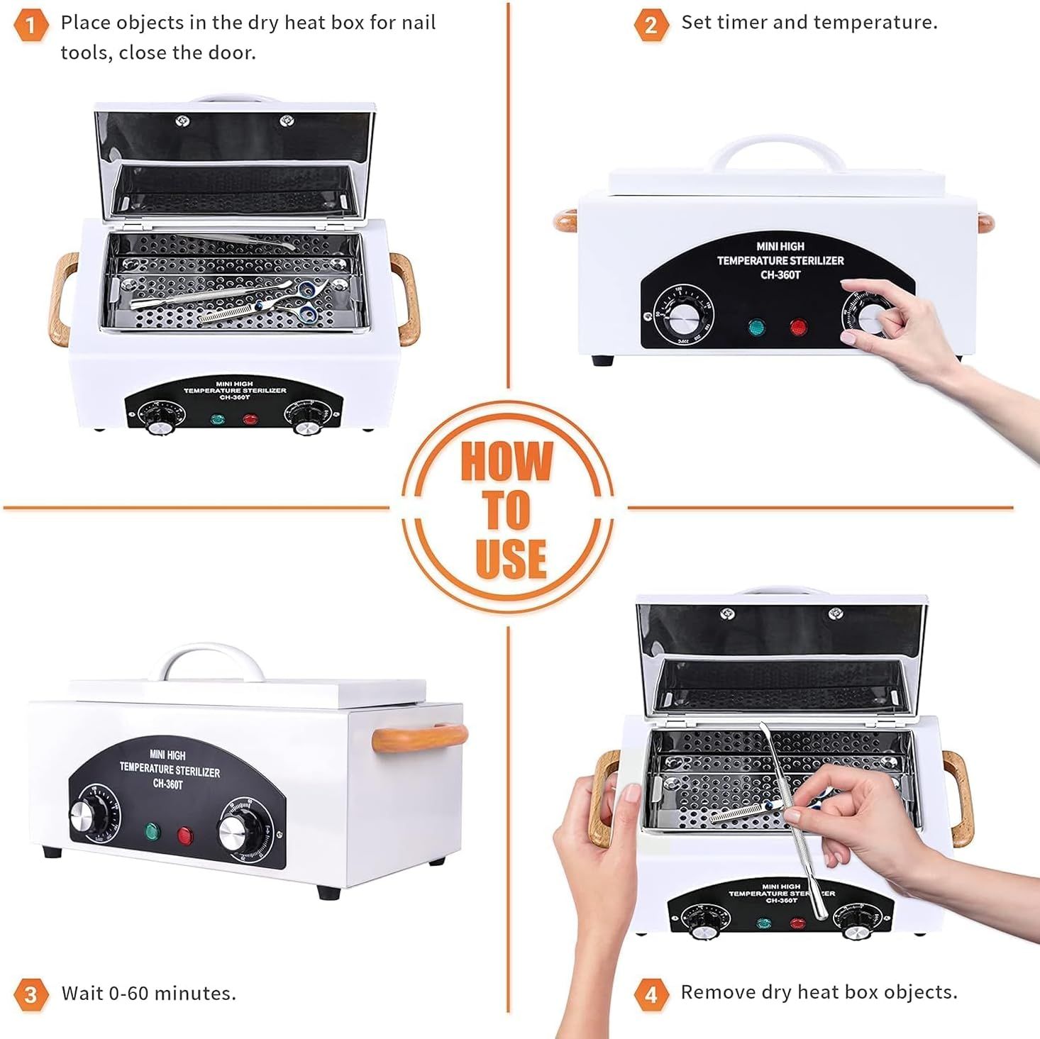 High Temperature Metal Tool Cleaning Box Dry Heat Sterilizer with Timer Manicure Pedicure SPA Salon Barber Equipment for Dentist Clinic Lab Sundry Beauty Hair Cut Nail Metal Tools