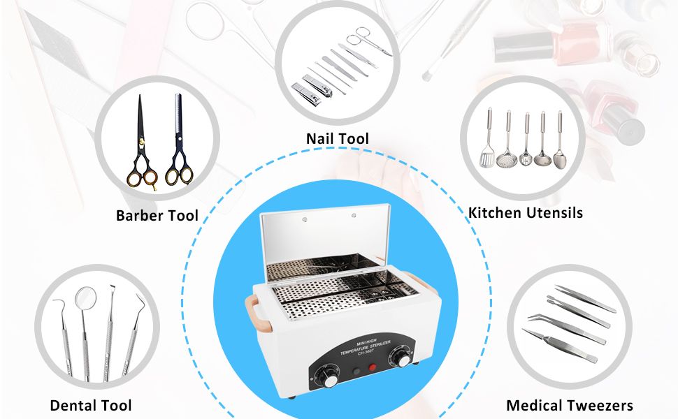 High Temperature Metal Tool Cleaning Box Dry Heat Sterilizer with Timer Manicure Pedicure SPA Salon Barber Equipment for Dentist Clinic Lab Sundry Beauty Hair Cut Nail Metal Tools