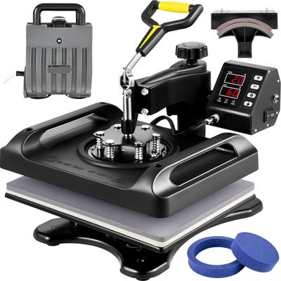 Black Heat Press Machine 12x15 Inch – 6-in-1 Sublimation Press for T-Shirts, Mugs, Hats, and More