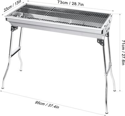 Charcoal BBQ Grill - 680x320x730mm, Large Foldable Stainless Steel Barbecue Grill for Camping, Picnic, Garden, and Outdoor Cooking