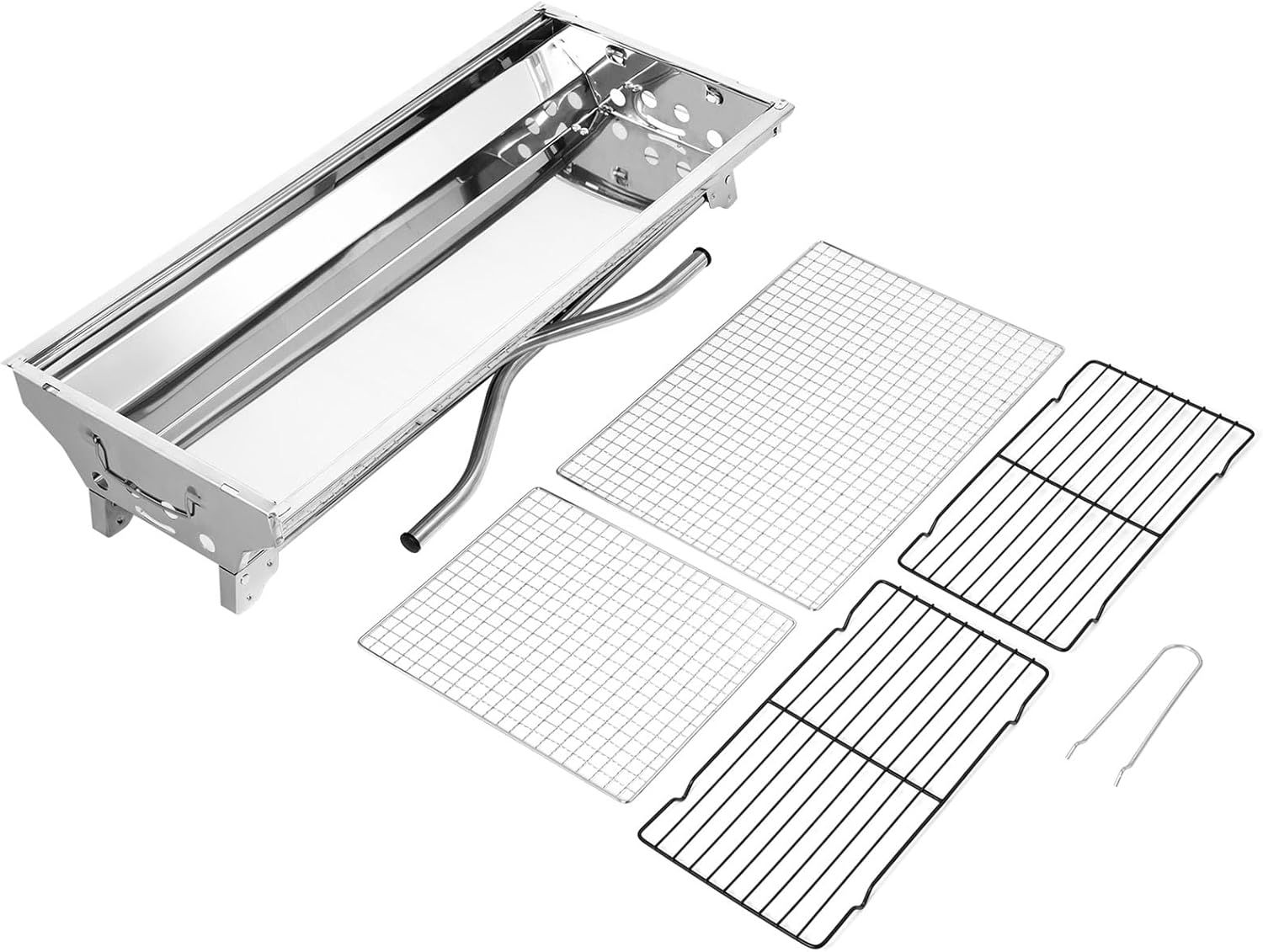 Charcoal BBQ Grill - 680x320x730mm, Large Foldable Stainless Steel Barbecue Grill for Camping, Picnic, Garden, and Outdoor Cooking