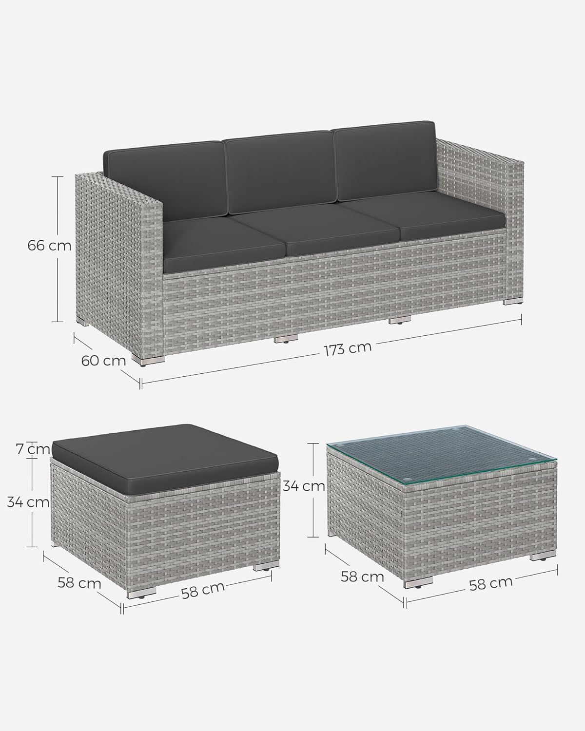 Garden Furniture Set PE Poly Rattan Patio Furniture Corner Sofa Outdoor Handwoven Rattan Lounge Set with Cushions and Glass Table Grey