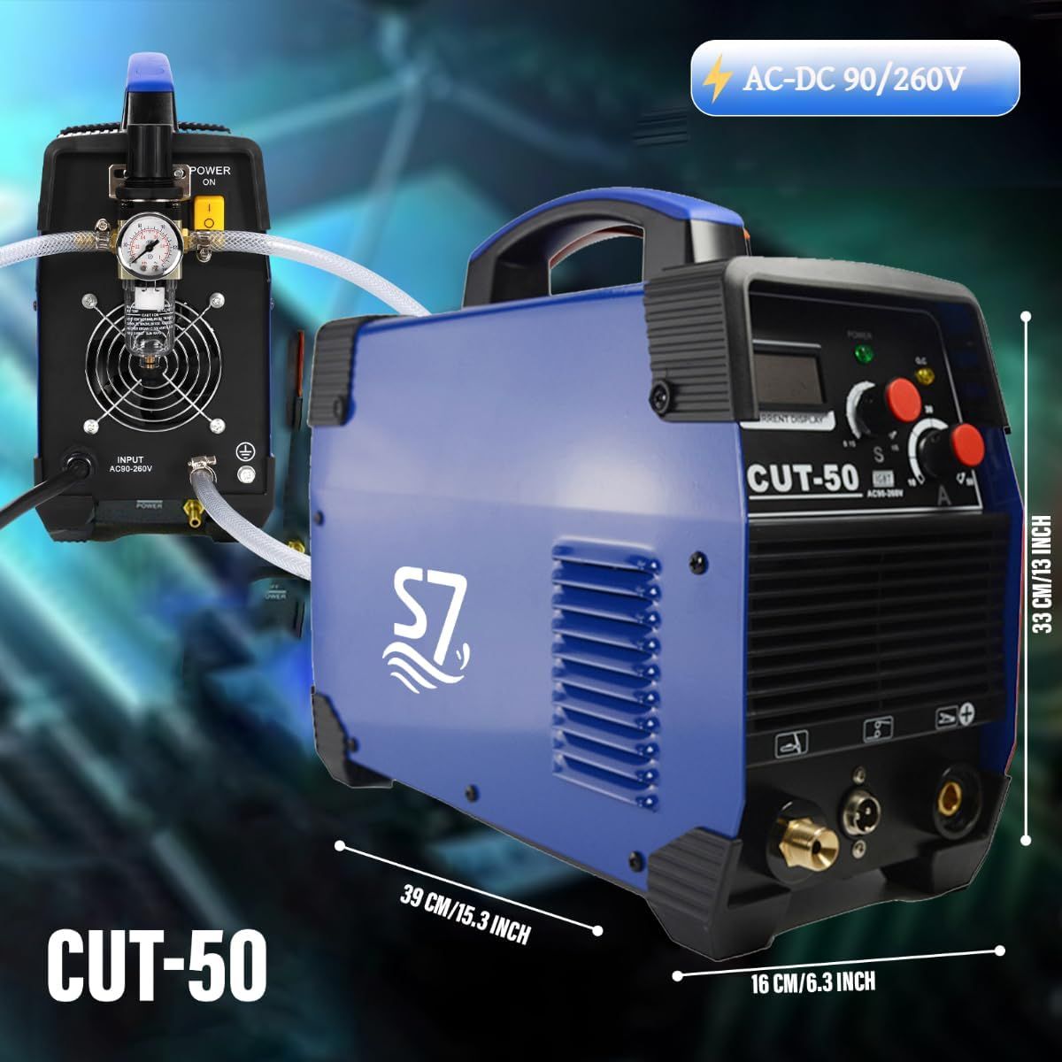 CUT 50 HF IGBT Plasma Cutter with 50 Amp 260 V to 20 mm Cutting Capacity for Cutting Stainless Steel, Alloy Steel (A-Blue)