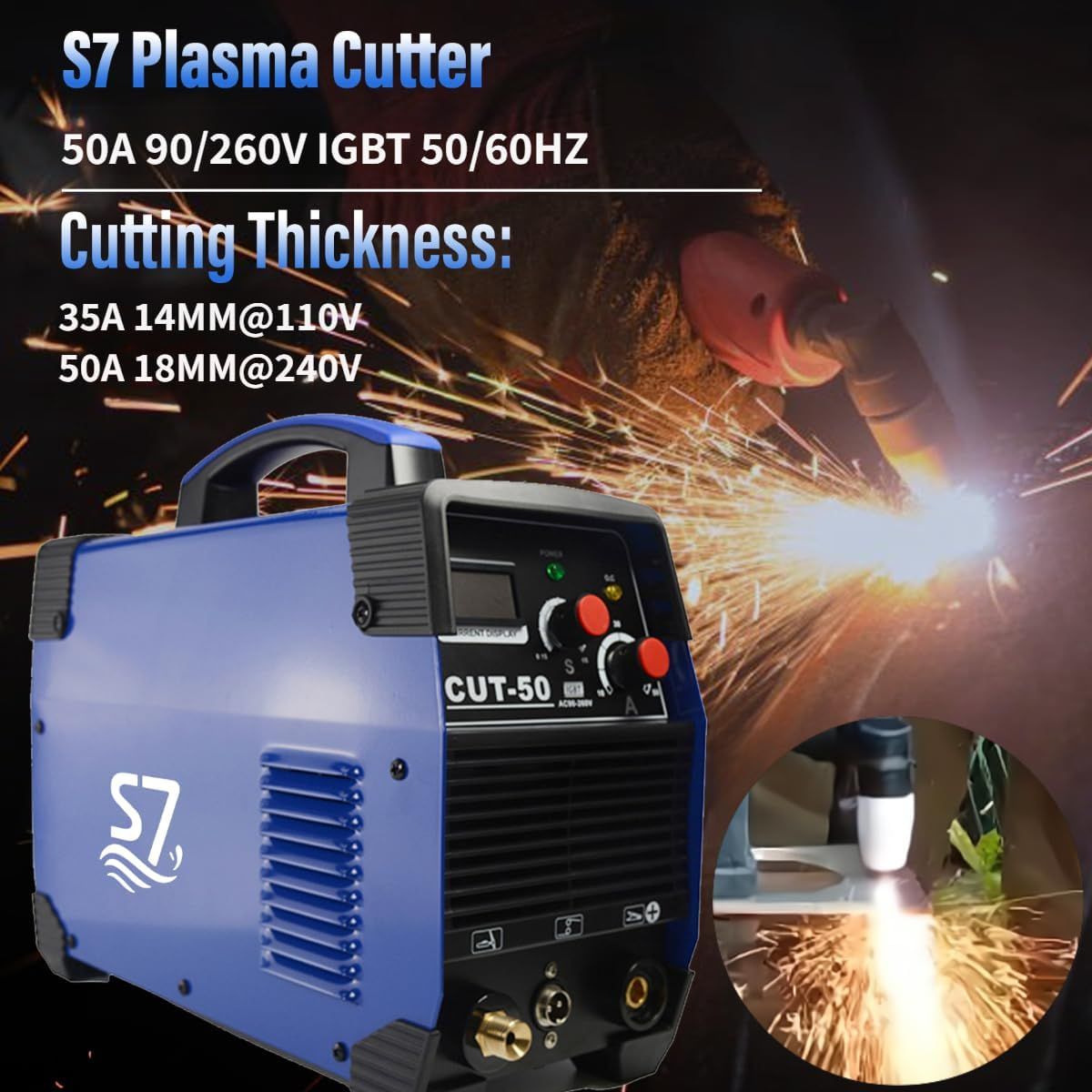 CUT 50 HF IGBT Plasma Cutter with 50 Amp 260 V to 20 mm Cutting Capacity for Cutting Stainless Steel, Alloy Steel (A-Blue)