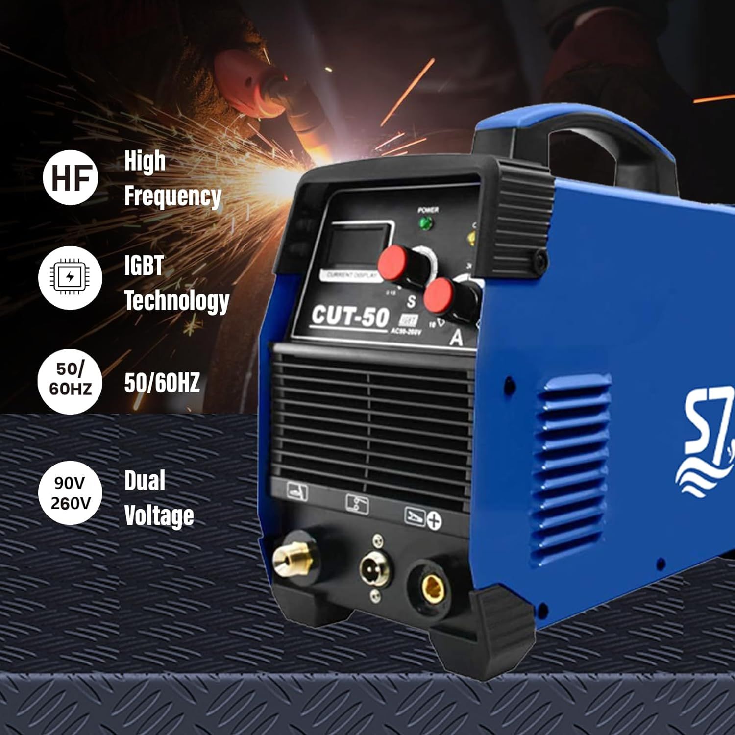CUT 50 HF IGBT Plasma Cutter with 50 Amp 260 V to 20 mm Cutting Capacity for Cutting Stainless Steel, Alloy Steel (A-Blue)