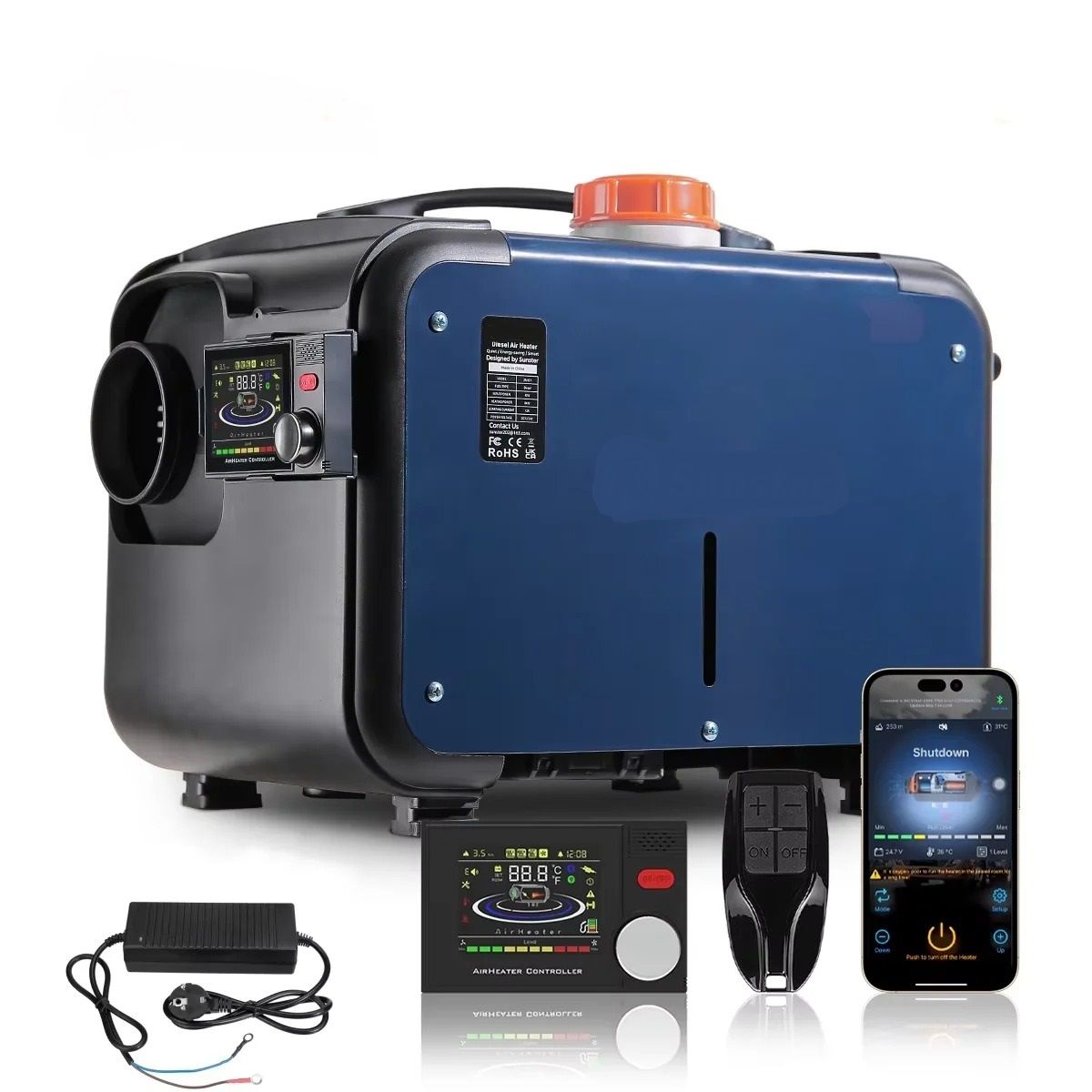 12V/24V- 220V 8KW Diesel Air Heater All In One LCD with Bluetooth Efficient - Full Portable Kit for Powerful and Efficient Heating in Cars Trucks RVs and Vans Easy Installation and Durable Design