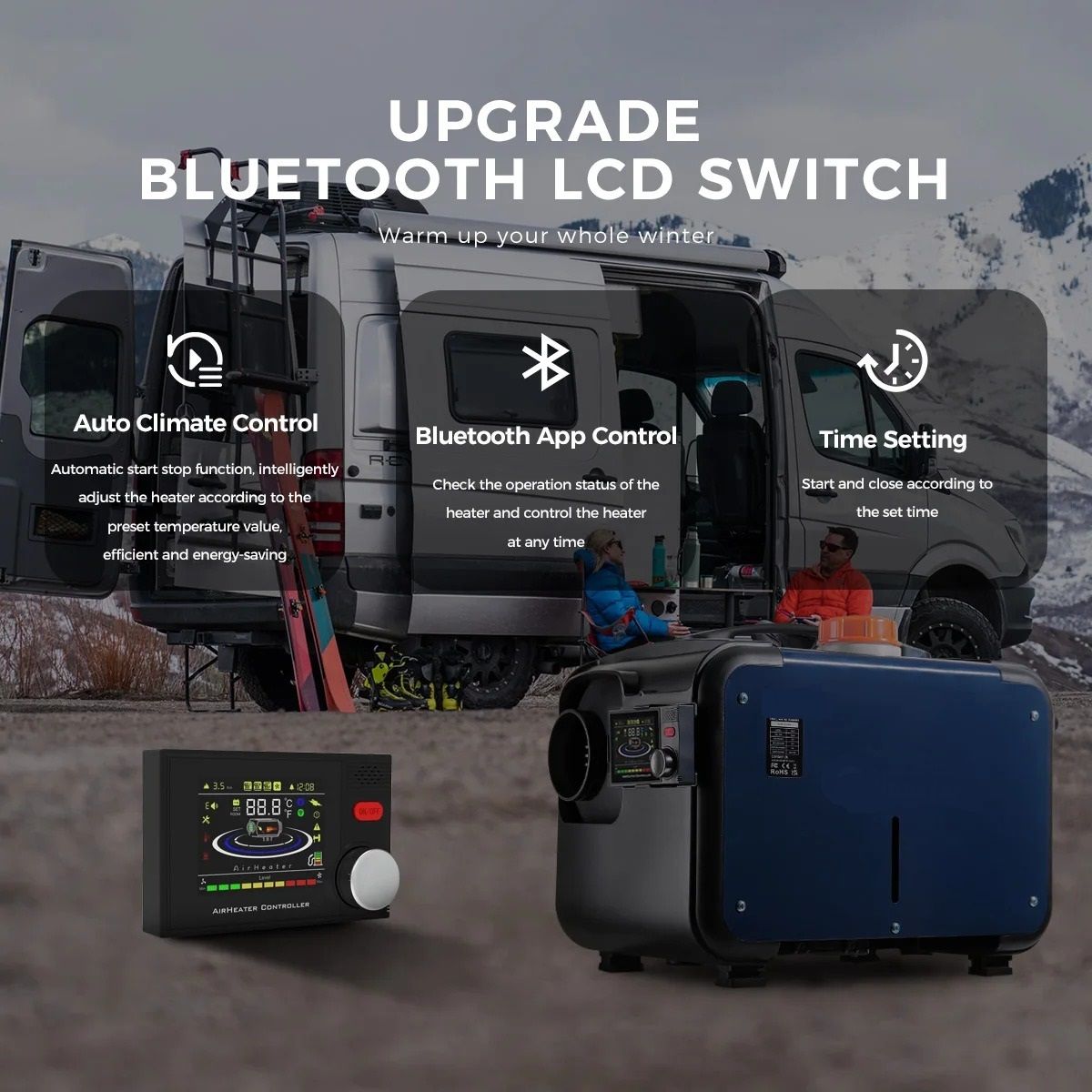 12V/24V- 220V 8KW Diesel Air Heater All In One LCD with Bluetooth Efficient - Full Portable Kit for Powerful and Efficient Heating in Cars Trucks RVs and Vans Easy Installation and Durable Design