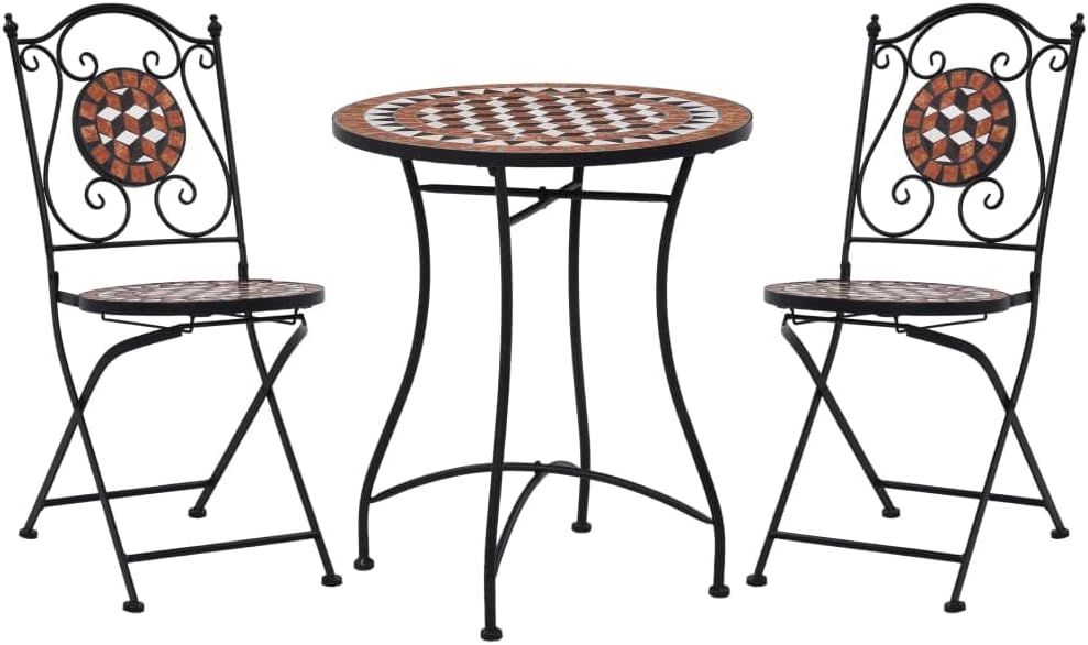 Mosaic Bistro Set 3-Piece Balcony Furniture Garden Furniture Mosaic Table 2 Mosaic Chairs Ceramic Terracotta