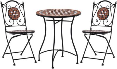 Mosaic Bistro Set 3-Piece Balcony Furniture Garden Furniture Mosaic Table 2 Mosaic Chairs Ceramic Terracotta