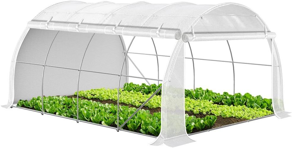 Large Polytunnel Greenhouse Gardening Walk In Grow House with Roll-up Side Walls, 4x3x2 m 12m² White