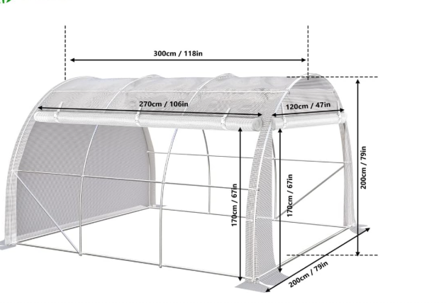 Polytunnel Greenhouse 3x2x2 m 6m² Poly Tunnels Gardening Walk In Pollytunnel Tent with Steel Frame