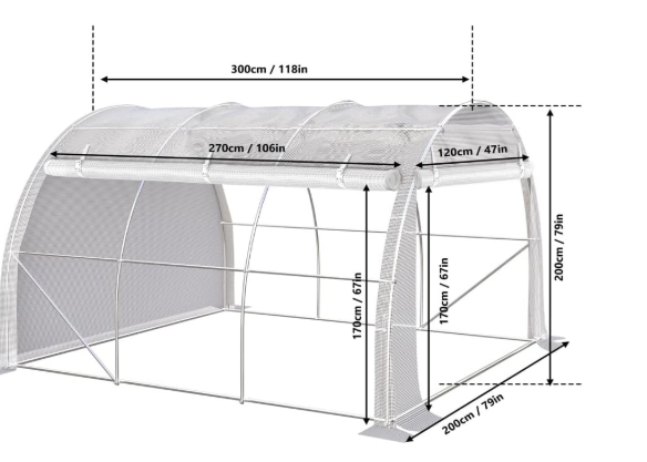 Polytunnel Greenhouse 3x2x2 m 6m² Poly Tunnels Gardening Walk In Pollytunnel Tent with Steel Frame