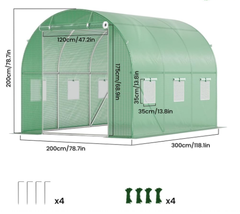 Polytunnel Greenhouse 3x2x2 m 6m² Poly Tunnels Gardening Walk In Pollytunnel Tent with Steel Frame