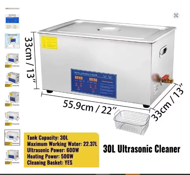 30L Digital Ultrasonic Cleaner - Professional Stainless Steel Washing Machine with 600W Power, Adjustable Temperature (0-80°C), Timer (0-30 mins), 10 Transducers, Multiple Cleaning Modes for Efficient