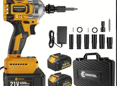 Brushless Cordless Impact Wrench with 4.0Ah 4000mAh Battery, 6 Sockets &amp; 13mm Collet - Ergonomic Electric Nutrunner for Car Repair