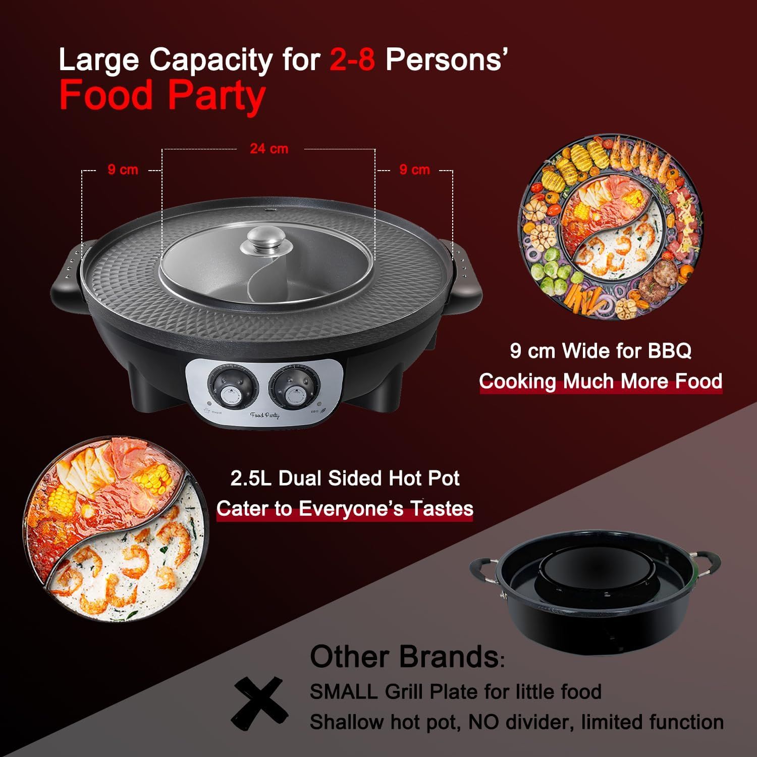 Food Party Hot Pot Electric with BBQ Grill Hotpot Chinese Pot Cooker 220V 2200W Korean Barbecue Thai ShabuShabu 2 in 1 Set