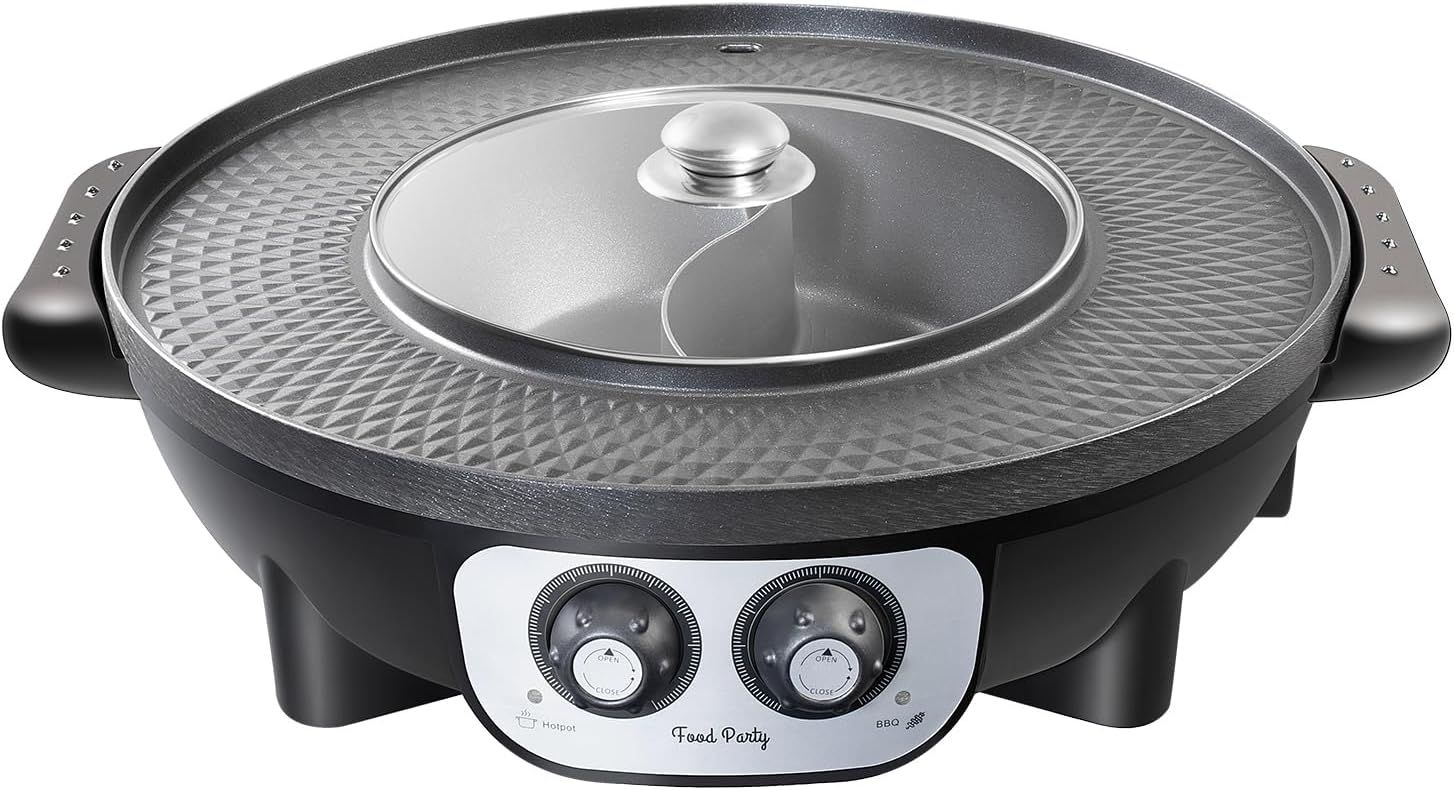 Food Party Hot Pot Electric with BBQ Grill Hotpot Chinese Pot Cooker 220V 2200W Korean Barbecue Thai ShabuShabu 2 in 1 Set