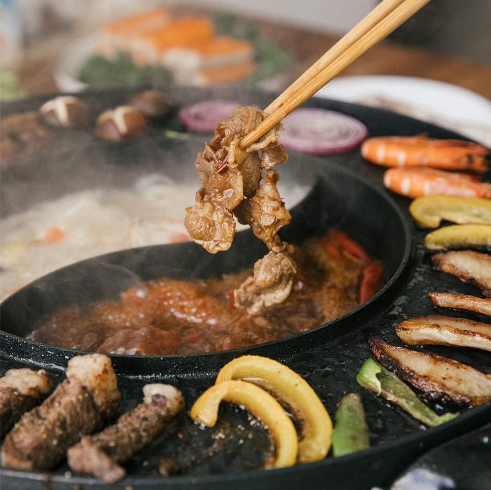 Food Party Hot Pot Electric with BBQ Grill Hotpot Chinese Pot Cooker 220V 2200W Korean Barbecue Thai ShabuShabu 2 in 1 Set