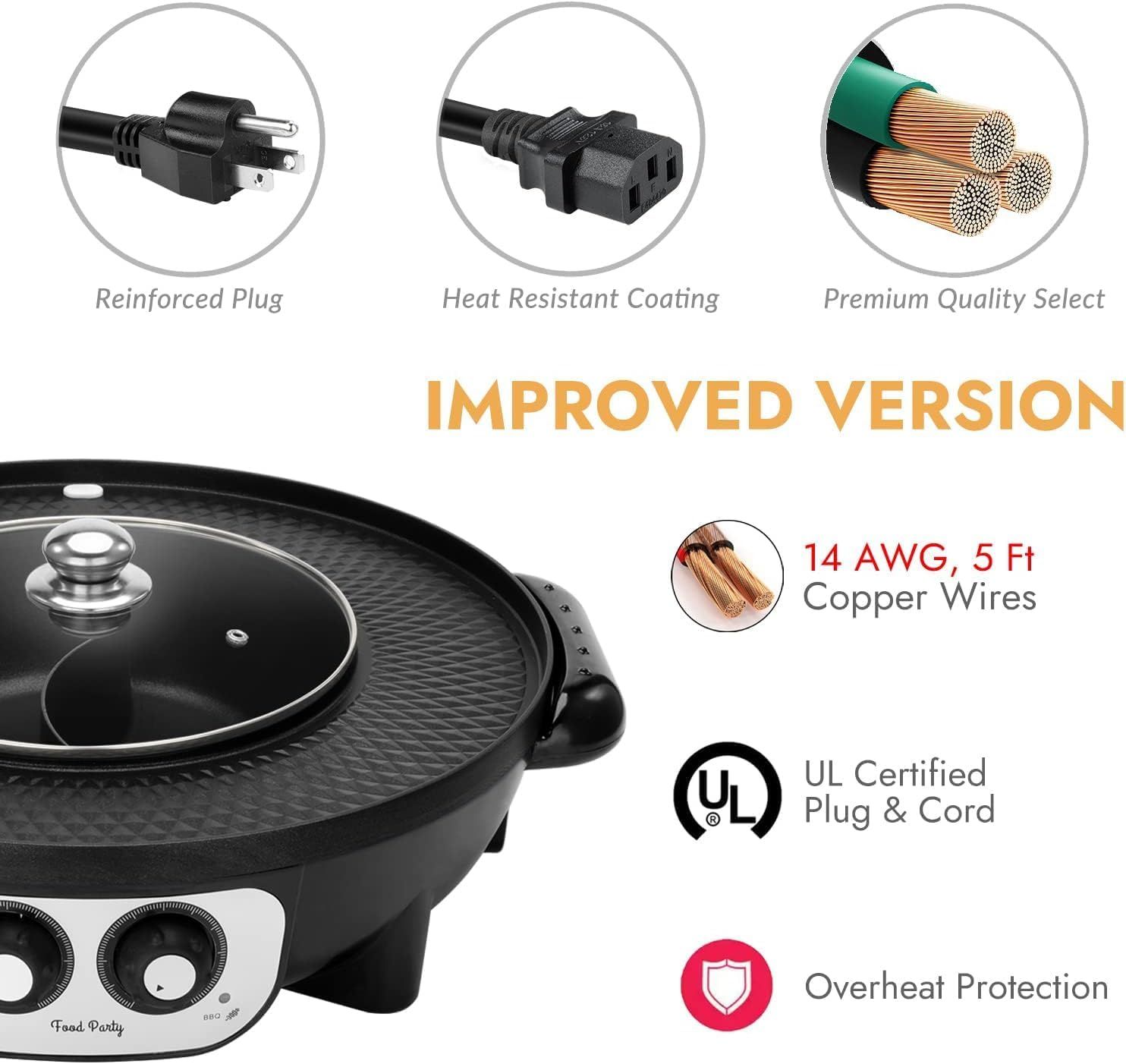 Food Party Hot Pot Electric with BBQ Grill Hotpot Chinese Pot Cooker 220V 2200W Korean Barbecue Thai ShabuShabu 2 in 1 Set