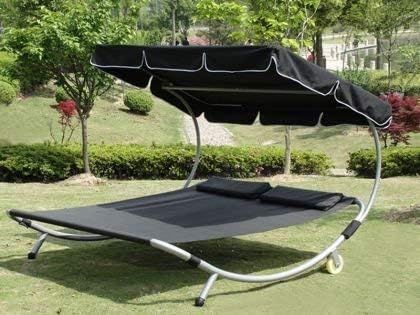 Double Sun Lounger with Canopy for 2 People Outdoor Recliner Chair