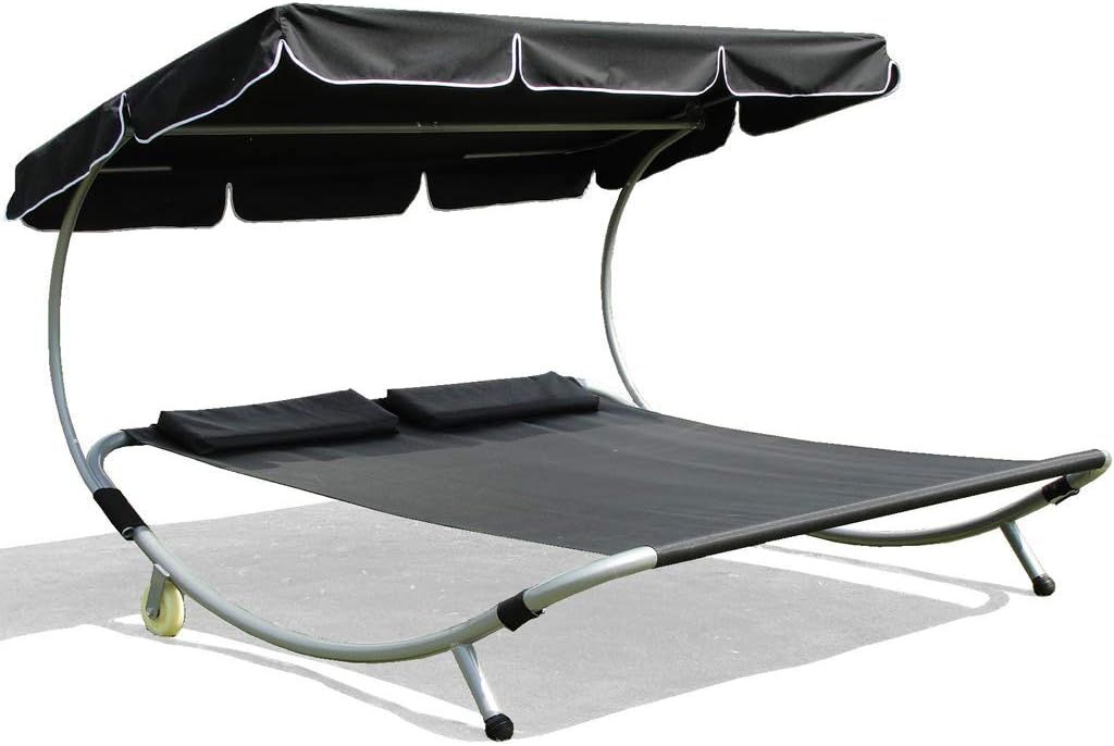 Double Sun Lounger with Canopy for 2 People Outdoor Recliner Chair