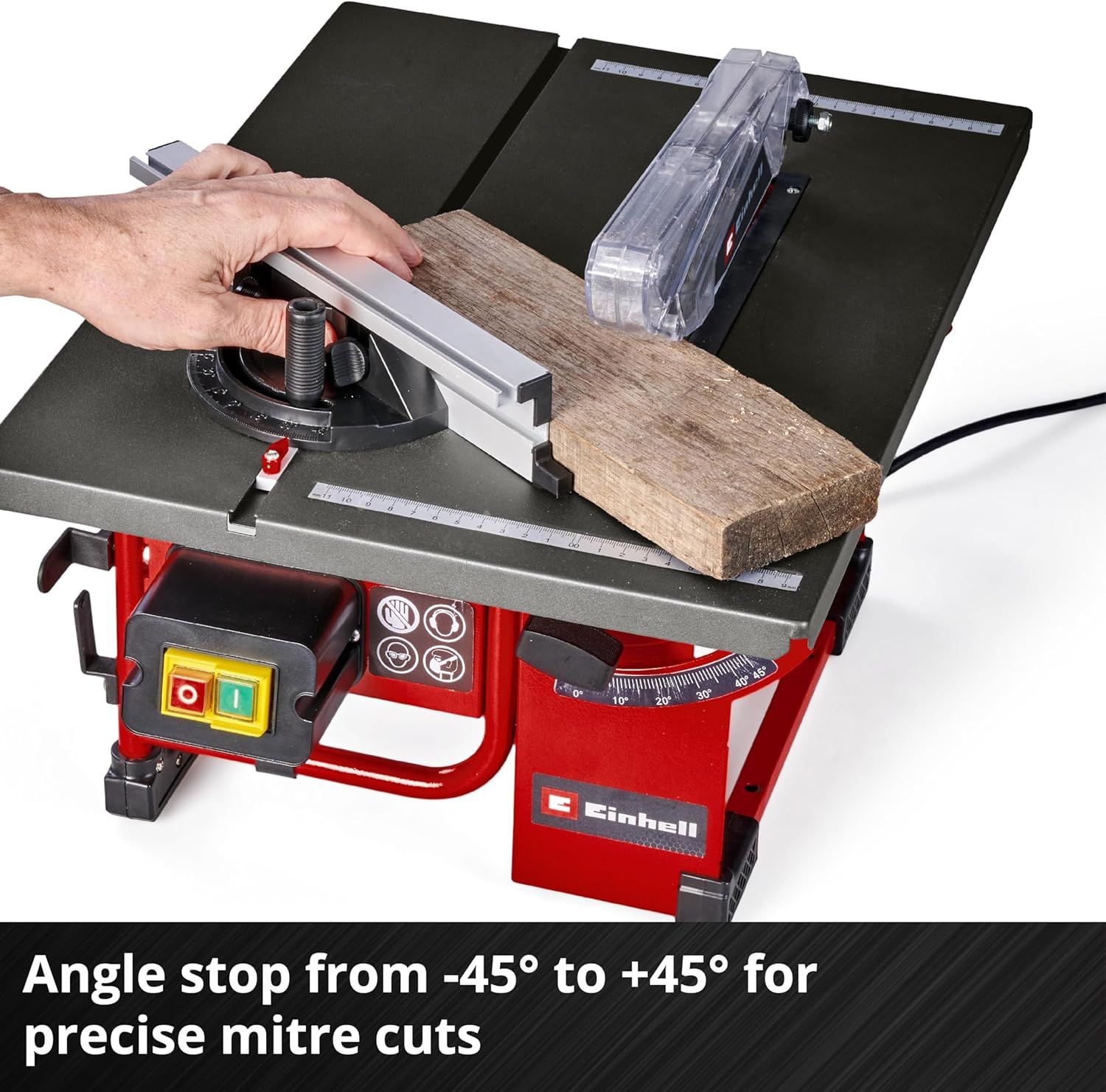 Table Saw - Angle Cuts (to 45°), Angle Stop (+/- 60°) for Mitre Cuts, Dust Extraction Adaptor - Powerful, Compact and Portable Circular Bench Saw for Woodworking
