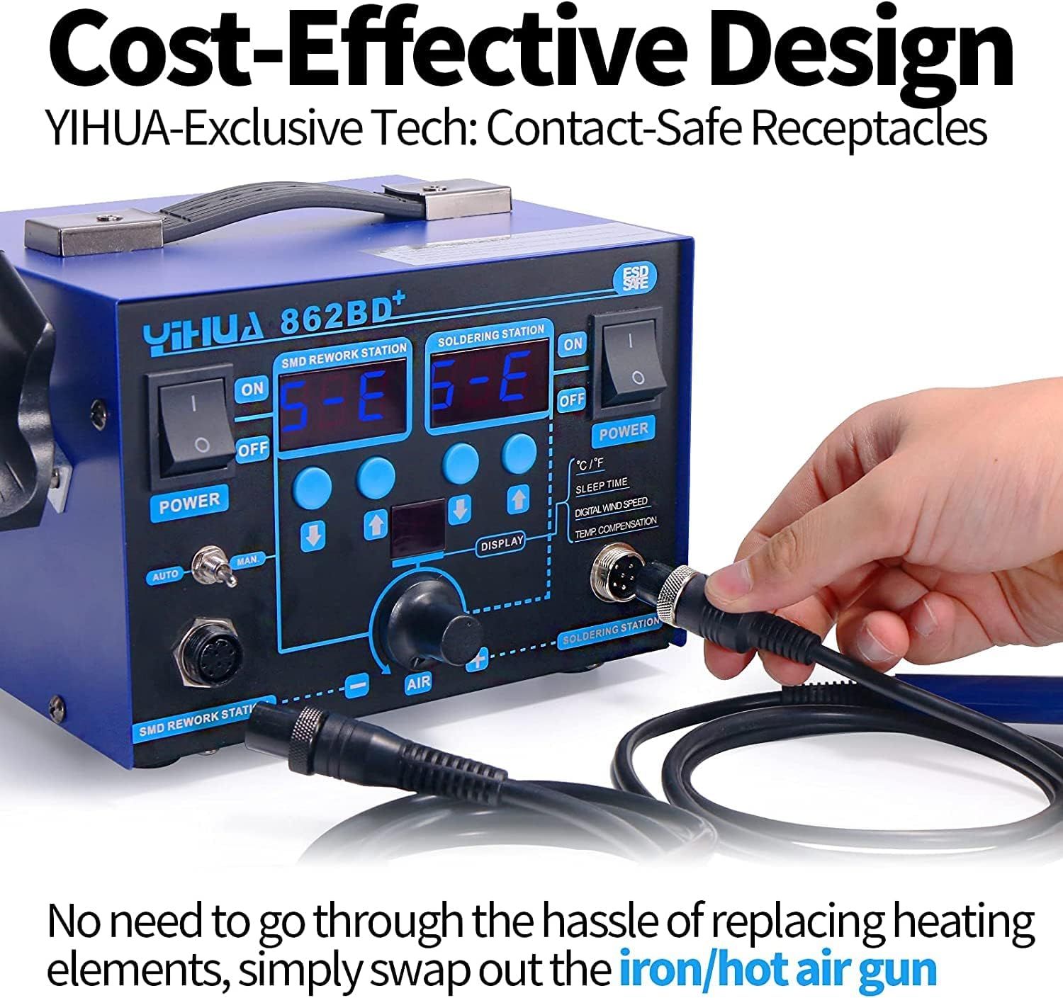 Hot Air Rework Station Soldering Station, 0–15V DC Power Supply Multi channel Station with 5V USB Charging Port and 35V DC Voltmeter for Cellphone and Electronic Rework Repair