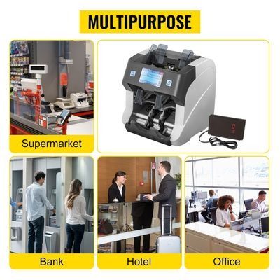 2-Pocket Mixed Denomination Bill Counter with UV Detection – High-Capacity Counterfeit Detector for Banks and Gas Stations, 500 Banknote Capacity, 8 Screen Modes