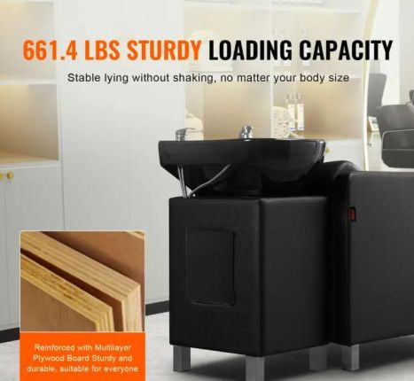 Professional Salon Spa Shampoo Backwash Chair - Heavy-Duty Construction, Non-Slip Base, Easy-to-Clean Surface - Footrest for Hair Salons, Spas, Barber Shops - Durable Salon Beauty equipment, Hair Salo