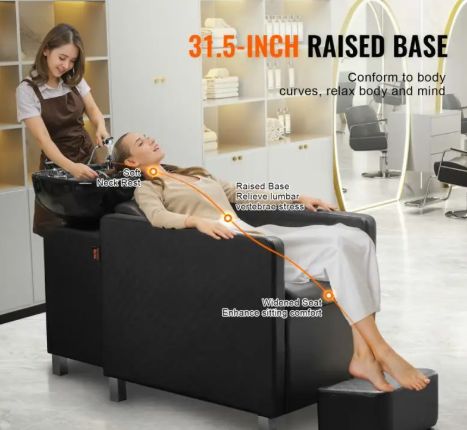 Professional Salon Spa Shampoo Backwash Chair - Heavy-Duty Construction, Non-Slip Base, Easy-to-Clean Surface - Footrest for Hair Salons, Spas, Barber Shops - Durable Salon Beauty equipment, Hair Salo