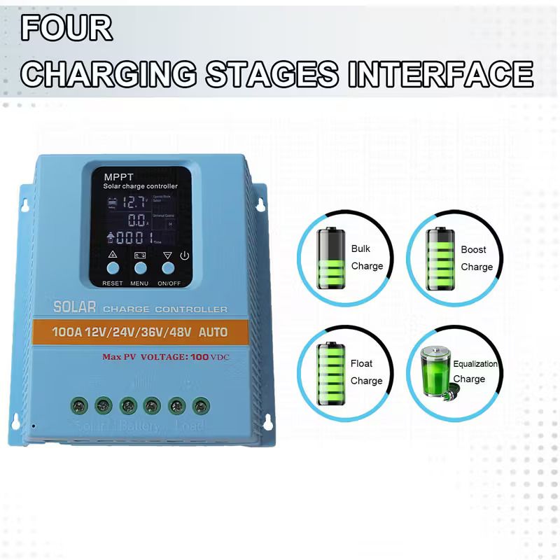EOEXBY MPPT Solar Charge Controller 60A/80A/100A 12V/24V/36V/48V Auto, LCD Display with MPPT Tracking, Dual USB Ports (5V) &amp; 