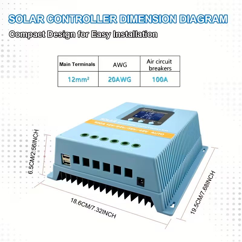 EOEXBY MPPT Solar Charge Controller 60A/80A/100A 12V/24V/36V/48V Auto, LCD Display with MPPT Tracking, Dual USB Ports (5V) &amp; Over-Voltage/Under-Voltage, Heavy-Duty Solar Panel Regulator