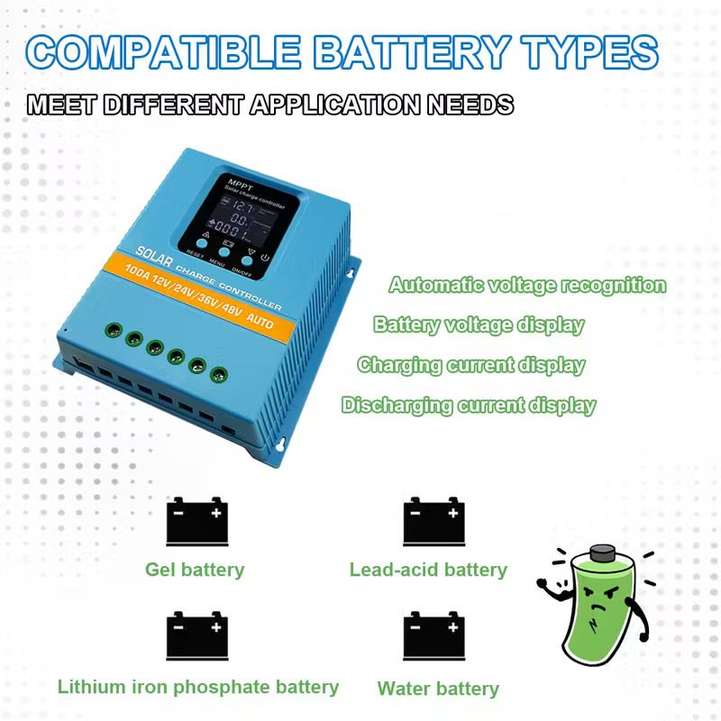 EOEXBY MPPT Solar Charge Controller 60A/80A/100A 12V/24V/36V/48V Auto, LCD Display with MPPT Tracking, Dual USB Ports (5V) &amp; Over-Voltage/Under-Voltage, Heavy-Duty Solar Panel Regulator